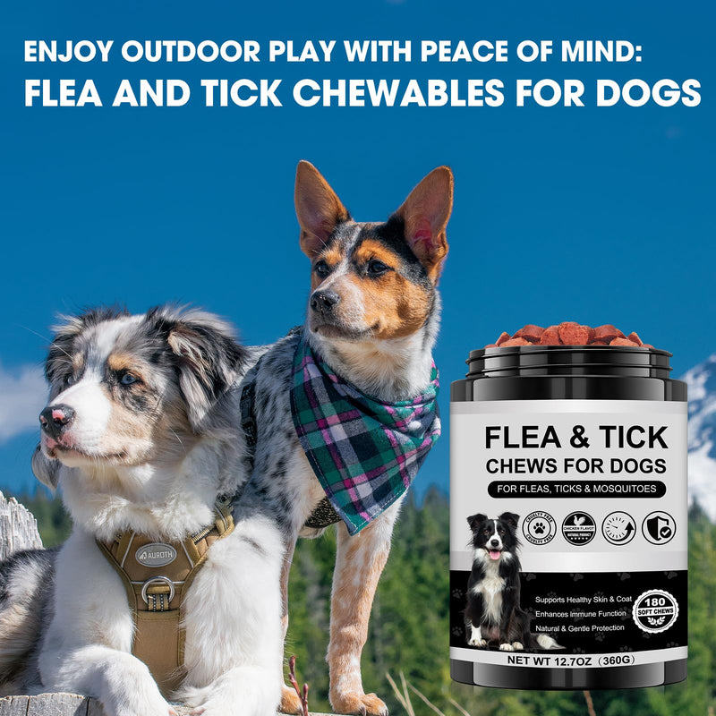 Dog Flea and Tick Chewable Supplement – Natural Support for Skin & Coat Health, Seasonal Comfort & Itch Relief – 180 Soft Chews with Chicken Flavor for Dogs & Puppies (180pcs) 180pcs