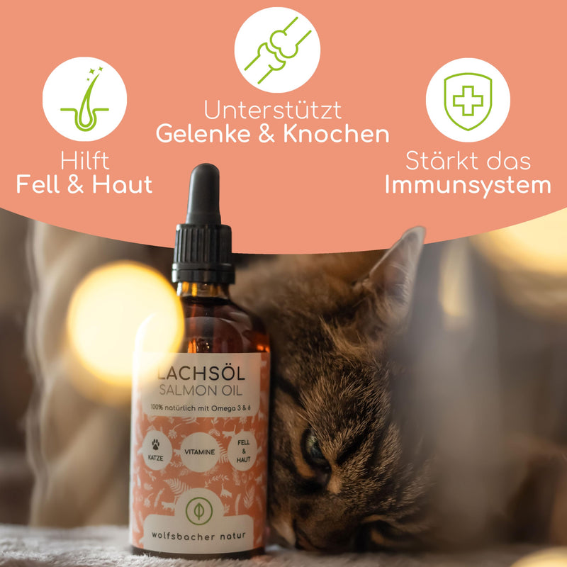 Salmon oil for cats with Omega 3 & 6 I 100ml Norwegian, natural salmon oil from Atlantic sea salmon I High-dose supplement for cats 100ml cat - BeesActive Australia