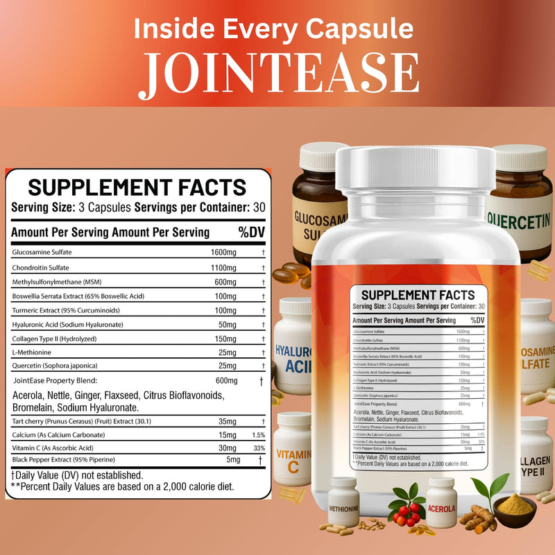 Glucosamine Chondroitin MSM Supplement – with Hyaluronic Acid, Collagen, Boswellia, Turmeric, Quercetin & Flaxseed – Joint Support Complex for Mobility & Flexibility for Men & Women – 90 ct