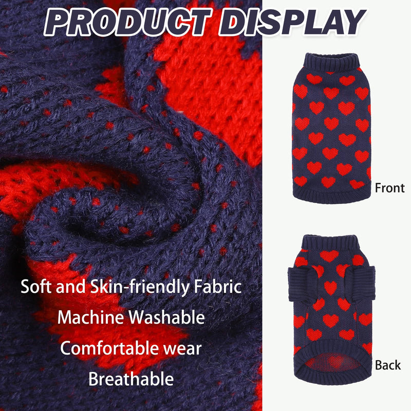 KOOLTAIL Cat Sweater Turtleneck- Soft Knit Cat Sweaters for Cats Only, Cat Christmas Sweater Red Heart Love Pattern Thick Warm Cold Weather Clothes for Small Medium Large Size Kitten Puppy Navy M - BeesActive Australia
