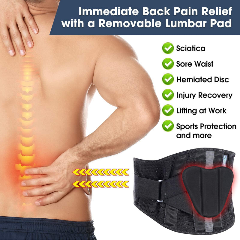 Timtakbo Back Brace Support Belt for Men Women, Back Support Brace for Lower Back Pain Relief with Lumbar Pad for Lifting at Work, Scoliosis Pain Relief Brace (Black,L/XL Fits 29.5”-37.5”Belly Waist) BLACK/GREY L/XL