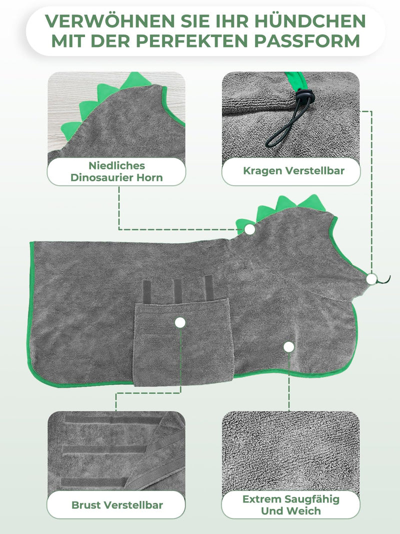 Bibykivn Bathrobe for Dogs, Dog Bathrobe Made of Microfiber, Adjustable Collar with Velcro Fastener, Quick Drying Bath Towel for Large Medium Small Dogs/Cats (Grey Green, L) Gray Green - BeesActive Australia
