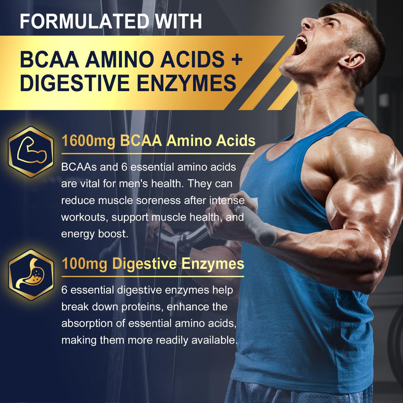 Methylated Multivitamin for Men Gummies with BCAA Amino Acids, Zinc, Biotin | Daily Vitamin A C D3 E K2 B Complex, Calcium, Lycopene, Digestive Enzymes - Energy, Immune, Muscle - Sugar Free, Vegan, 60Cts 60 Count (Pack of 1)