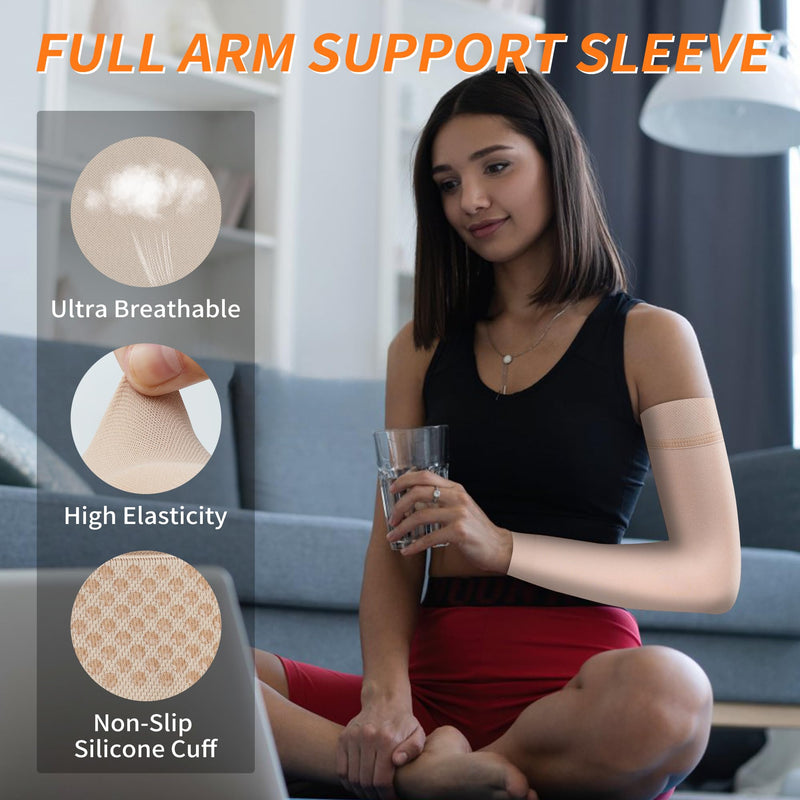 Hiball Lymphedema Medical Compression Arm Sleeve for Men Women, 20-30 mmHg XX-Large Beige (Single)