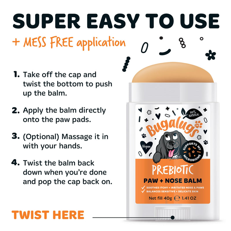 Bugalugs Prebiotic Dog nose balm, Natural lick safe Paw balm for dogs contains Pumpkin Powder for itchy skin and supports your dogs Microbiome (Prebiotic Paw & Nose Balm) Prebiotic Paw & Nose Balm