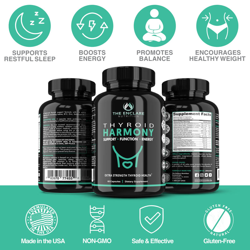 THE ENCLARE NUTRITION Thyroid Support Supplement with Iodine - Balance Hormones for Energy, Metabolism, Focus, Stress, Mood. Ashwagandha, Zinc, Selenium, Vitamin B12, Kelp, Magnesium, L Tyrosine (1) 1