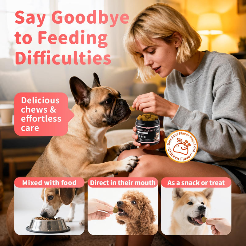 Salmon Oil for Dogs Skin & Coat, 13 in 1 Wild Alaskan Fish Oil for Dogs - Omega 3 EPA & DHA & ALA Fatty Acids, Dog Allergy Relief Chews, Joint & Immune Support, 90 Count, Chicken Flavor, Soft Chews Chicken 90Ct