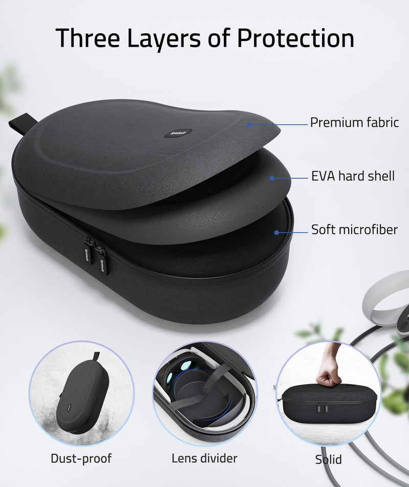 Syntech Hard Carrying Case Compatible with Meta Quest 3/Oculus Quest 2/Vision Pro, Accessories VR Headset with Elite Strap, Touch Controllers and Other Accessories, Ultra-Sleek Design for Travel,Black Black M - BeesActive Australia