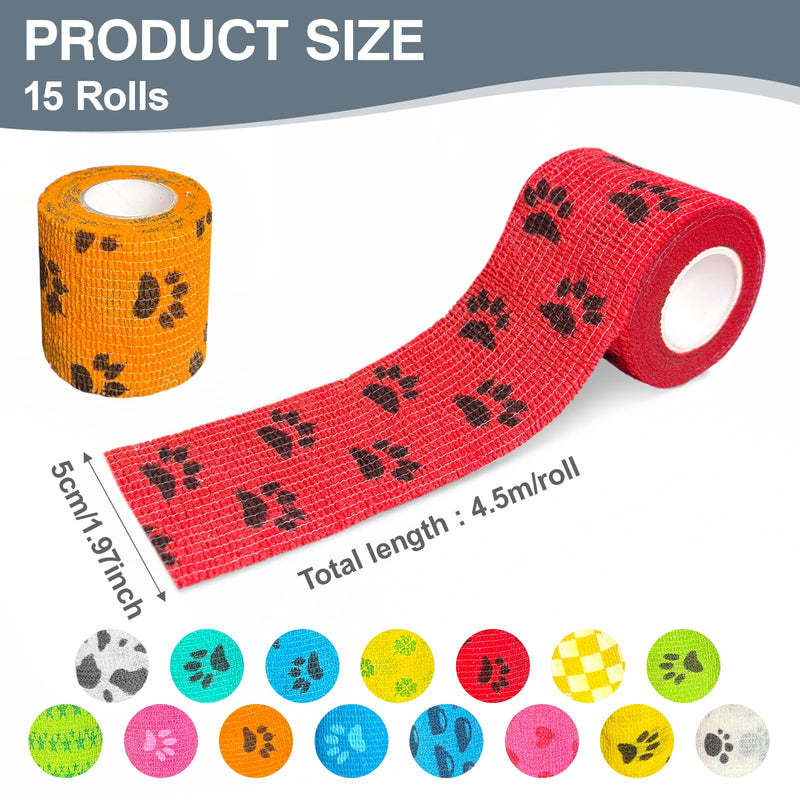 Aevcvok 15 rolls of self-adhesive bandage, 5 cm x 4.5 m, cohesive bandage, fixing bandage, self-adhesive for pets, tape, self-adhesive elastic bandage for sports, wrist, ankle, fingers (coloured), multi-coloured - BeesActive Australia