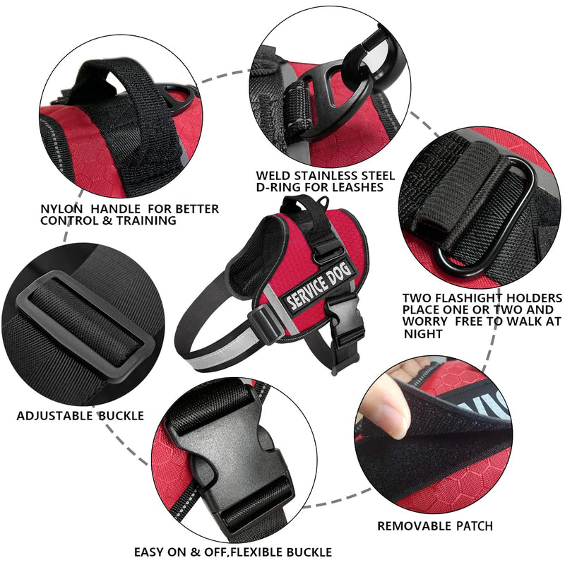 Dog Harness,No-Pull Service Dog Harness with Handle Adjustable Outdoor Pet Dog Vest 3M Reflective Nylon Material Vest for Breeds,Easy Control for Small Medium Large Dogs Red - BeesActive Australia