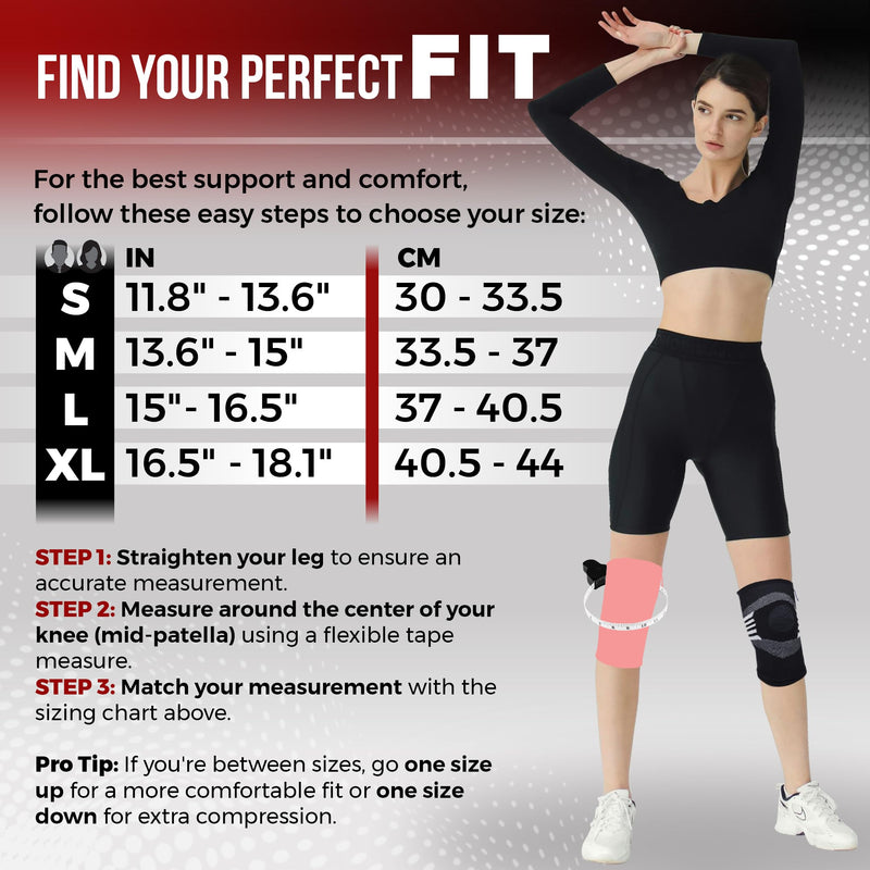 Nordic Lifting Knee Support Brace Compression Sleeves (1 Pair) - Support for Men Women Arthritis Relief & Injury Prevention Medium Grey - BeesActive Australia