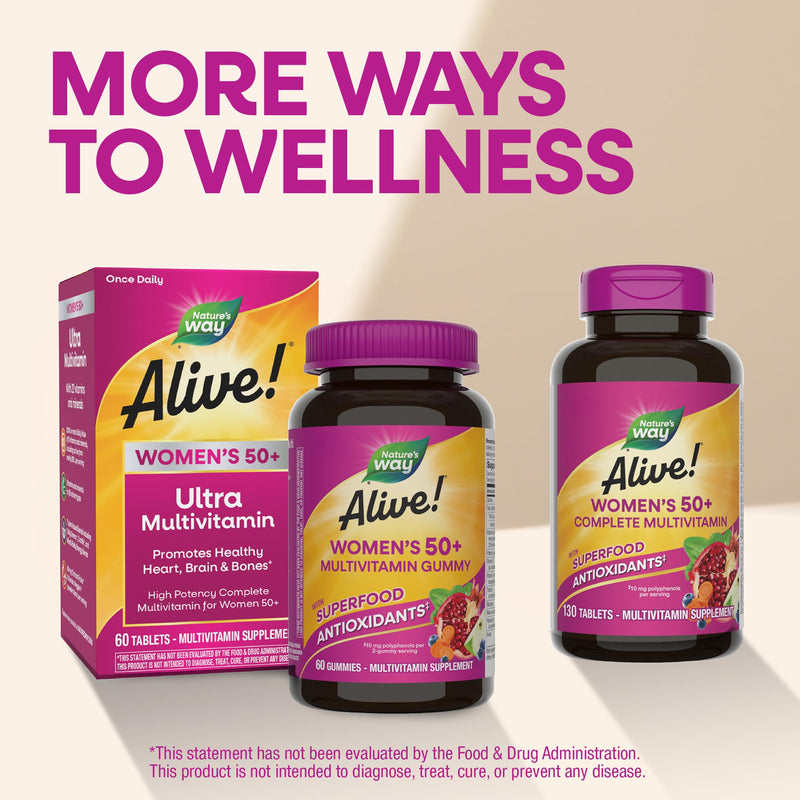 Nature's Way Alive! Women’s 50 Plus Complete Multivitamin Tablets, 130 ct | Daily Vitamin for Women 50 +, Supports Healthy Heart, Bones, and Brain Function*, with Superfood Antioxidants(1) 130 Count (Pack of 1)