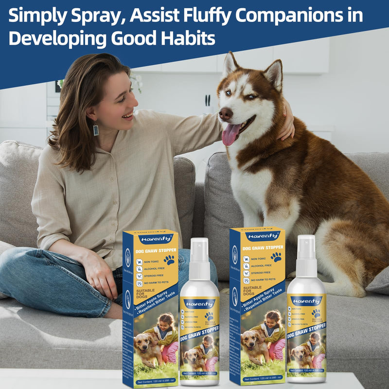 No Chew Spray for Dogs (2 Pack) - Bitter Apple Taste, Stop Furniture & Shoe Chewing, Prevent Wound Licking, Alcohol-Free, Non-Toxic Puppy Training Deterrent Spray, 4.05oz Each (Blue, L) blue