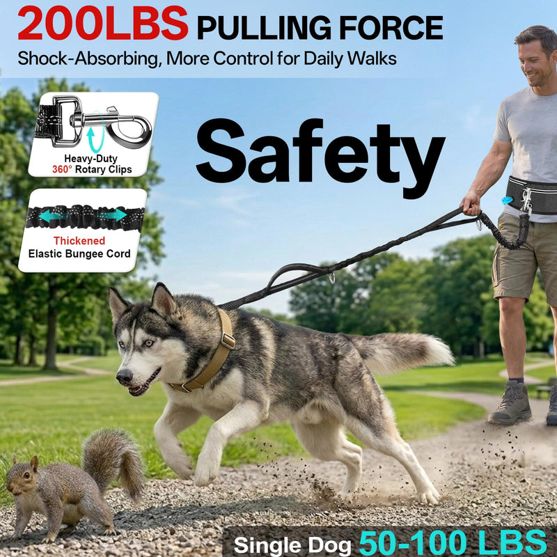 Hands Free Double Dog Leash for Two Dogs,Upgrade 200LB Heavy Duty Retractable with Partitioned Waist Pouch Adjustable Waist for Medium Large Park Walking Running Jogging Hiking Biking Training 2 Leashes - BeesActive Australia