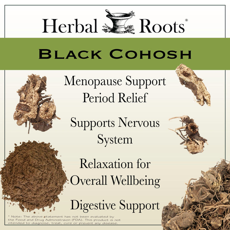 Herbal Roots Organic Black Cohosh Root | Extra Strength | Menopause and Menstrual Support for Women | 90 Capsules, Vegan