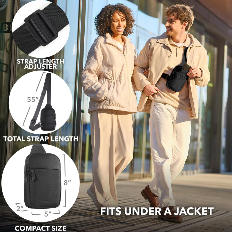 Mini Sling Bag Crossbody Fanny Pack Men & Women - Switchable Strap, RFID Blocking, Water-Repellent, Hidden Pocket Black