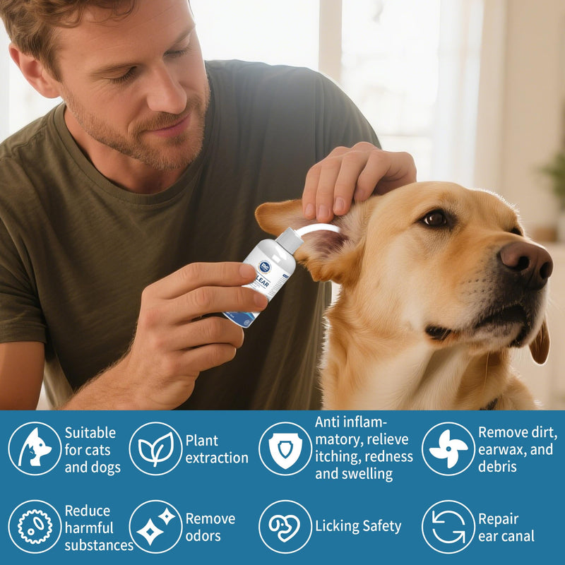 Dog Ear Cleaner, Contains Aloe Vera, Relieves Itching, Removes Earwax Buildup, Debris, Odors, Non Irritating, with Extended Soft Silicone Dropper, For Dogs and Cats, 1 Bottles (2.03 oz in total) White 1 Bottle (2.03 oz in total)