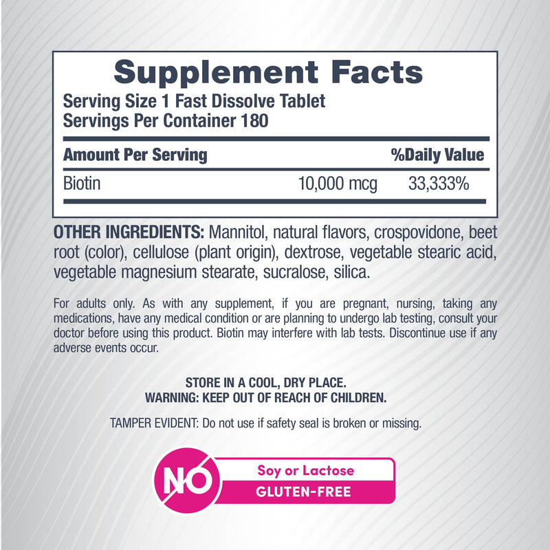 NeoCell Biotin 10000mcg Fast Dissolve Tablets | 180 Count | For Women and Men | Berry Flavor Supplement | Hair, Skin, and Nails