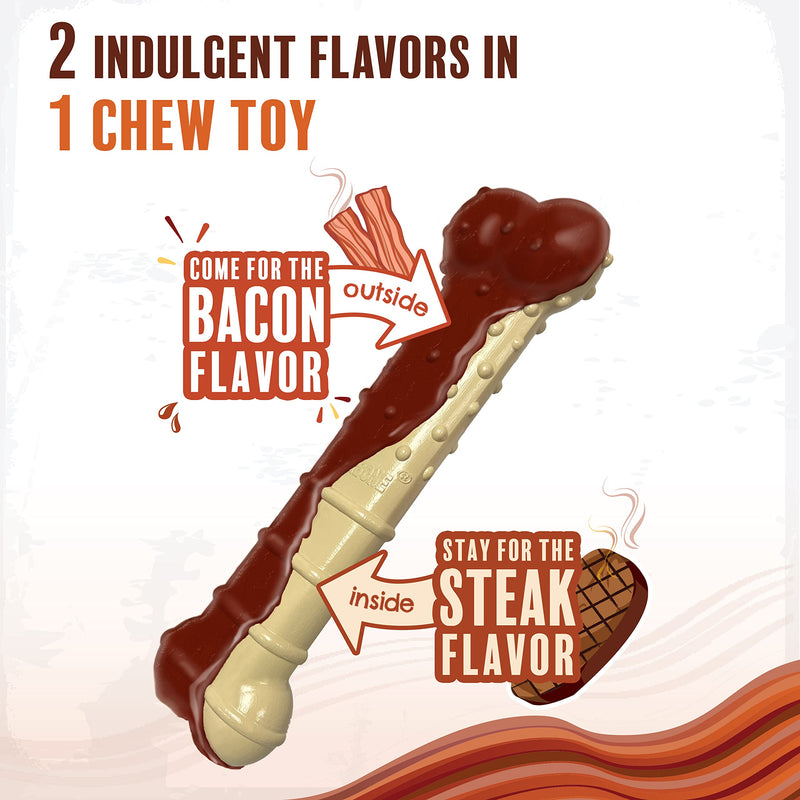 Nylabone Power Chew Basted Blast Dual Flavored Dog Chew Toys for Aggressive Chewers - Durable Dog Bones with 2 Layers of Flavor - Bacon and Steak Flavor, X-Large/Souper (1 Count) X-Large/Souper (1 Count) - BeesActive Australia