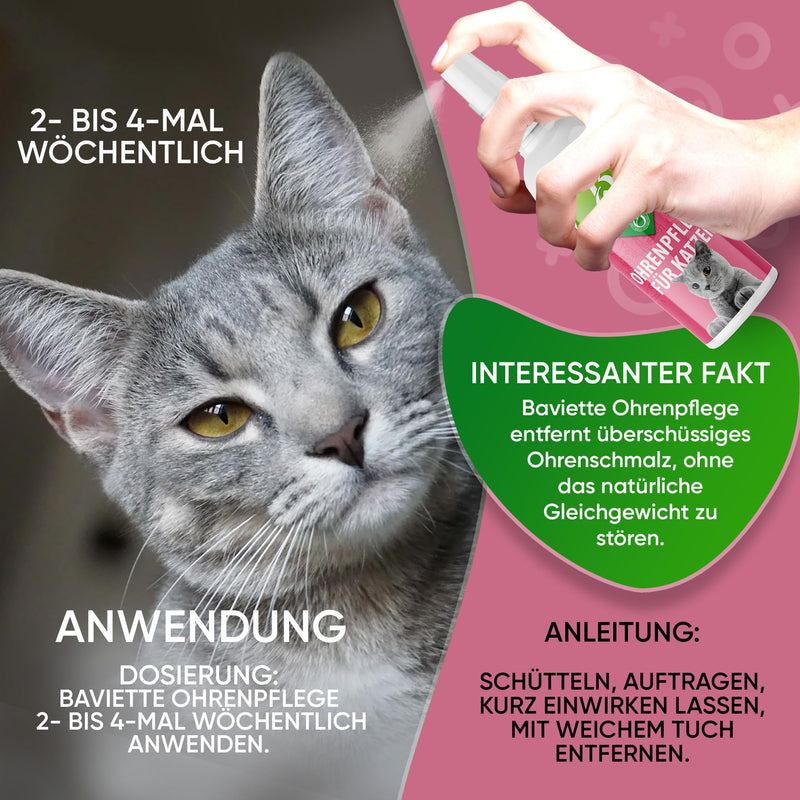 Baviette Cat Care Set: (300x) Probiotic Ear Care Spray for Cats - Natural Ear Cleaner & Earwax Remover, Effective for Inflammation (Ear Care) Ear Care 100ml - BeesActive Australia