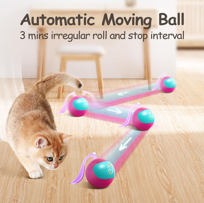 Migipaws Interactive Cat Ball Toy Set, Fun Tracker, Automatic Rolling Chase Ball with Fluffy Tail, A Small Mice, Rechargeable（Rose） rose - BeesActive Australia