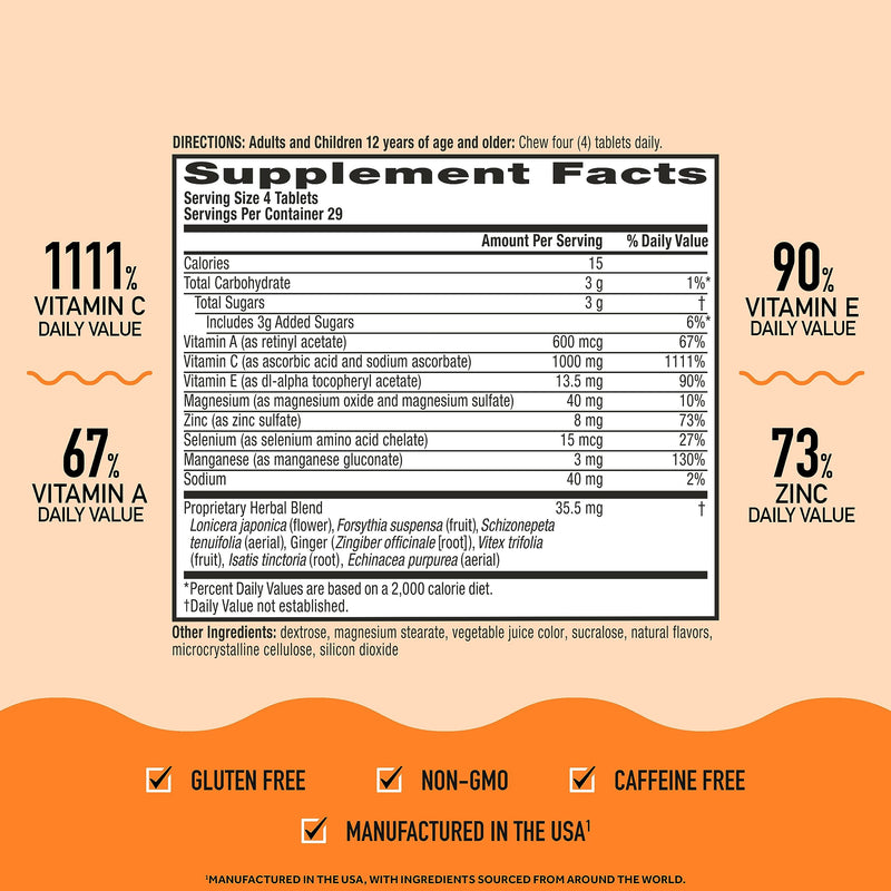 Airborne 1000mg Vitamin C with Zinc, Immune Support Supplement with Powerful Antioxidants Vitamins A C & E - 116 Chewable Tablets, Very Berry Flavor 116 Count - BeesActive Australia