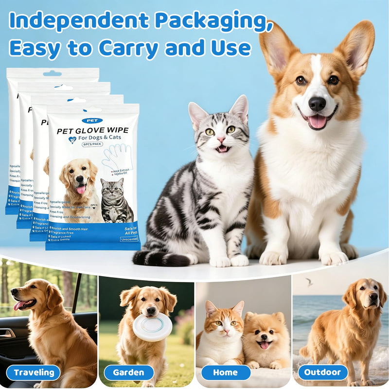 24 Pieces Cleaning Gloves for Dogs and Cats Pet Glove Wipes Hypoallergenic Cleaning Gloves for Pet Cleaning Deodorant, Hypoallergenic, Skin-Friendly