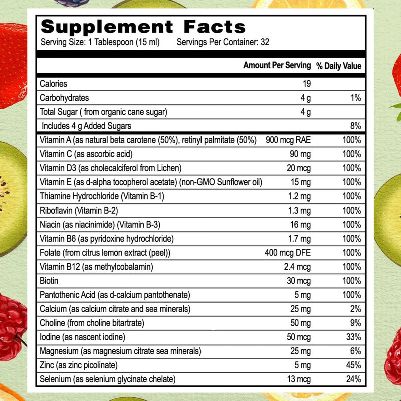 Go Healthy Liquid Vitamins for Women, Men, Teens | Vegan Vitamin & Mineral | High Absorption | Premium Liquid Multivitamin | Immune Support | Raspberry - 32 Servings 16 Fl Oz (Pack of 1)