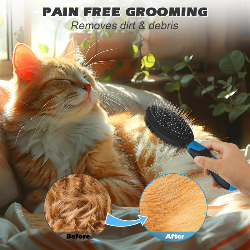 2PCS Dog Brush I Dog Brush for Shedding I Dog Bath Brush I Dog Brushes for Grooming I Double Sided Dog Hair Brush I Dog Brush For Short/Long Haired Dogs I Premium Pet Supplies (Black Blue) - BeesActive Australia