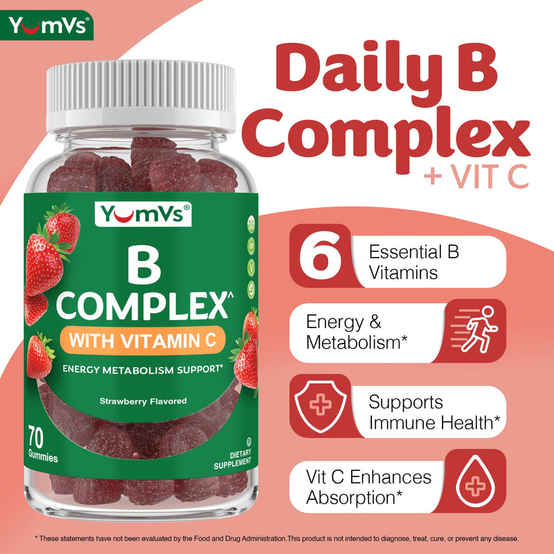 B Complex Gummies with Vitamin C – Great Tasting 1 a Day Energy & Nervous System Support for Adults – Vegan, Kosher, Non-GMO Vitamin B Complex Gummies with B12, B6, & Folic Acid – 70 Count (2 Pack) 70 Count (Pack of 2)