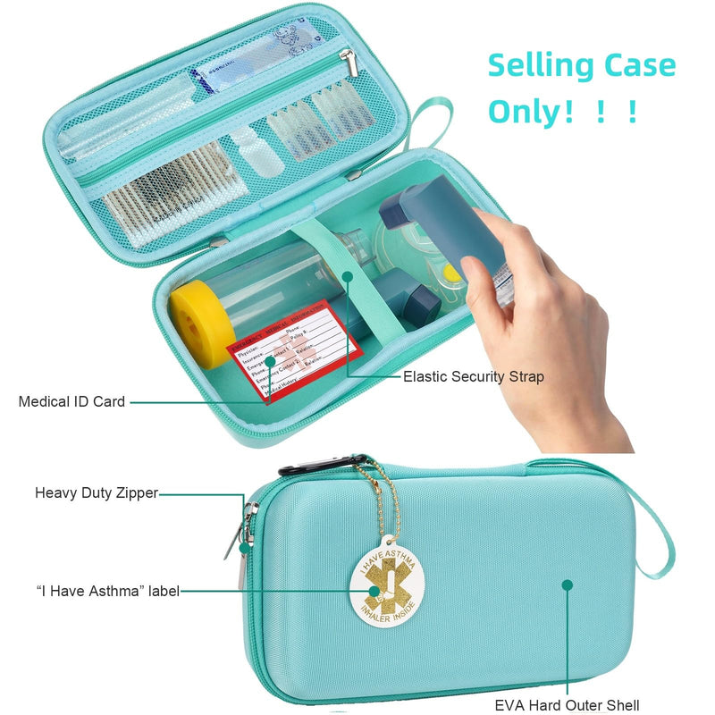 YouKnow Travel Carrying Case for Asthma Inhaler, Inhaler Spacer for Adults and Children, Mask, Inhaler Holder with Asthma Warning Label and Medical Card, with Carabiner (Case Only) (Green) Green - BeesActive Australia