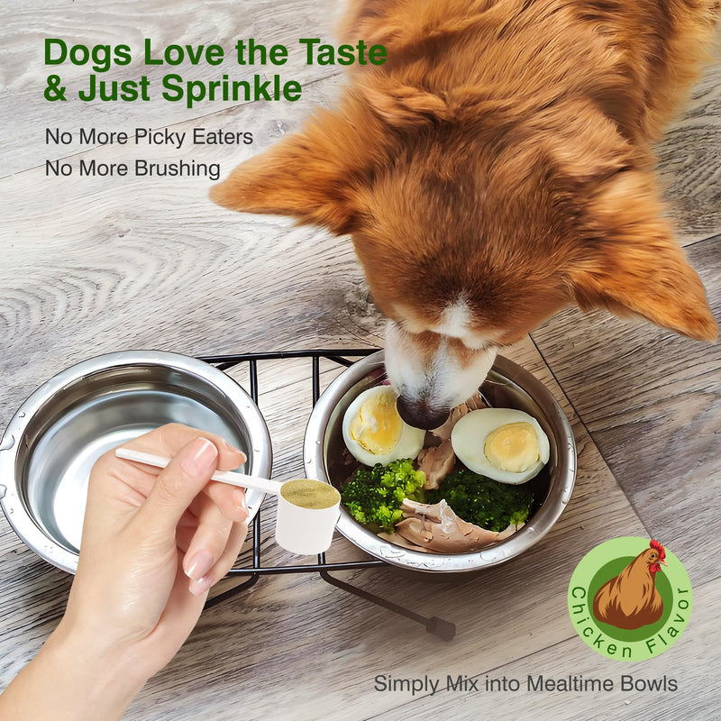 Dog Teeth Cleaning Powder,Natural Dental Powder for Plaque Remove,Tartar Control,7-Day Fresh Breath, No Brushing Needed, Chicken Flavor