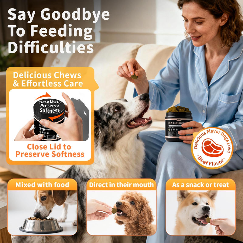 25-in-1 Dog Multivitamin Chews – All-in-One Daily Vitamins & Supplements for Dogs, Joint Support with Glucosamine MSM, Omega-3 Skin & Coat, Gut, Heart & Brain, All Breeds & Ages, Chicken, 60 Ct 60 Count