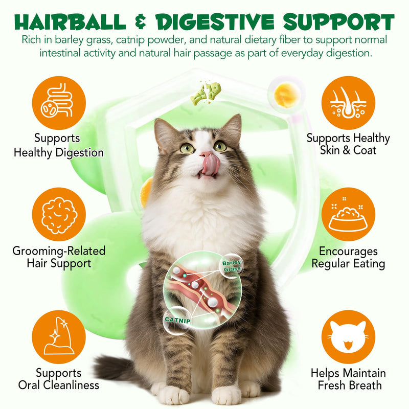 Cat Grass Treats,Cat Treats for Indoor Hairball Control,Delicious Kitten Grass Teething Stick for Hairball Remove and Teeth Cleaning,Catnip Flavour
