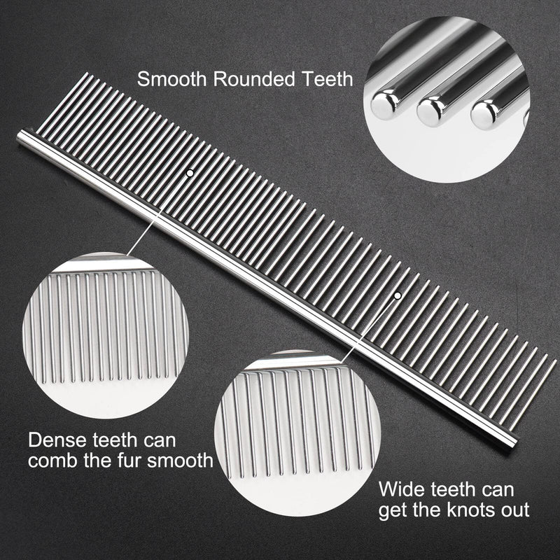 2 Pack Dog Combs, Premium Cat Comb for Removing Tangles, Knots and Floating Hair. Stainless Steel Dog Grooming Tools, Metal Flea Comb, Pet Combs with Rounded Teeth. - BeesActive Australia