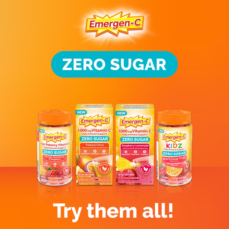 Emergen-C Zero Sugar 1000 mg Vitamin C Powder for Daily Immune Support Caffeine Free Vitamin C Supplements with Zinc & Manganese,B Vitamins&Electrolytes, Raspberry Lemonade Flavor 36 Count(Pack of 2) 6.1 Ounce (Pack of 2)