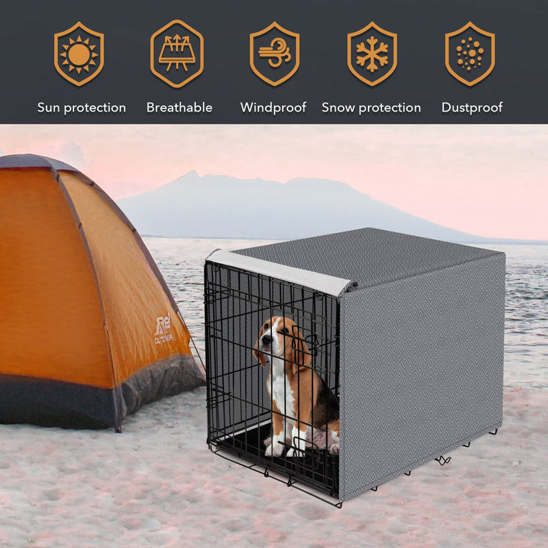 PetPrime Dog Crate Cover Indoor Durable Windproof Pet Kennel Cover Fit for 24 30 36 42 48 Inches Wire Dog Crate for Small Medium and Large Dog-Cover Only(42 Inch (42"x28"x30")) Grey 42 Inch (42"x28"x30") - BeesActive Australia