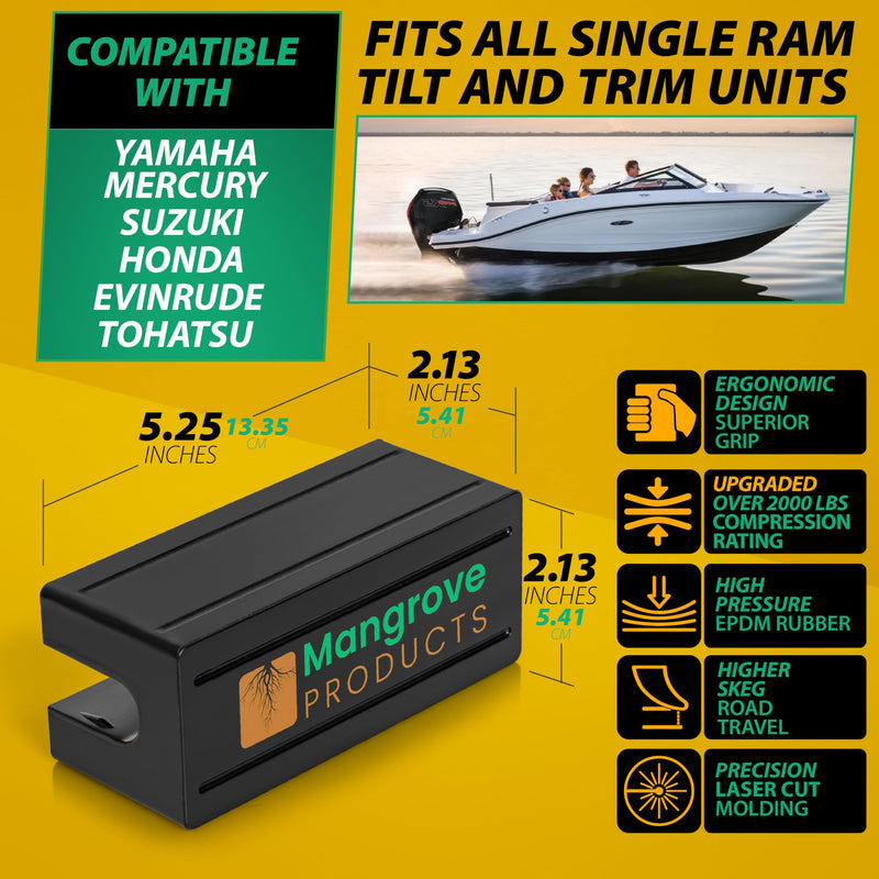 Mangrove Products: Transom Saver Wedge, Outboard Motor Support, Single Ram, Pontoon Boat Accessories Black (1 Block)