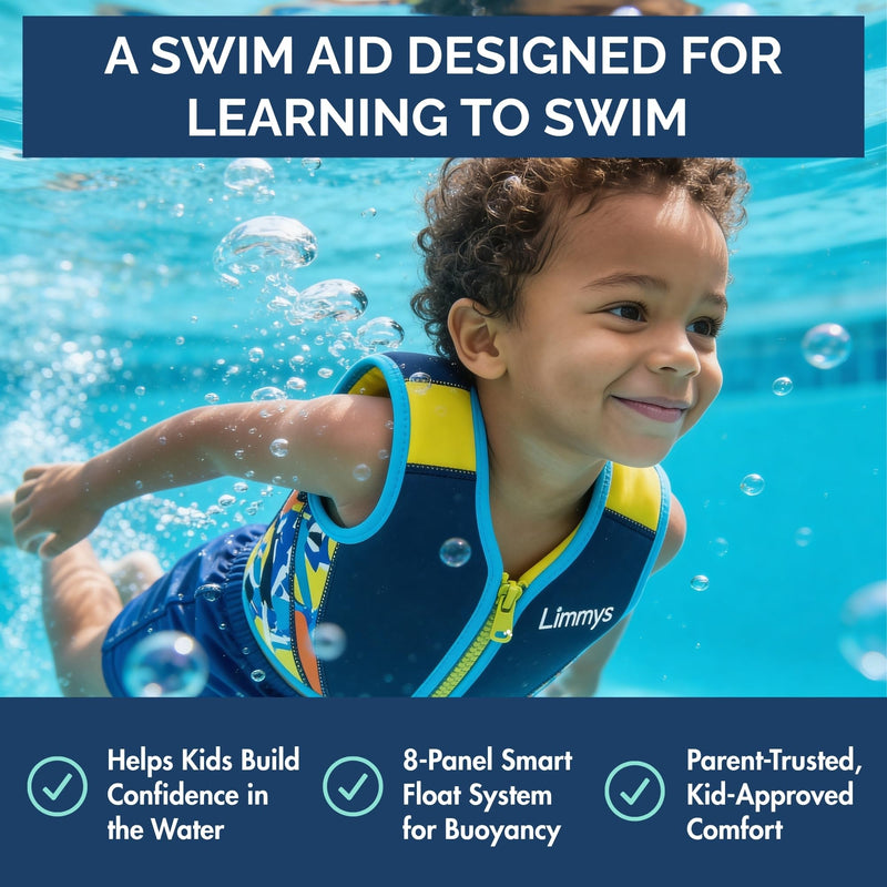 Limmys Swim Vest for Toddlers & Kids - Adjustable Buoyancy Swimming Aid, CE Safety Certified, Award-Winning Parent-Approved Design, Soft Neoprene Comfort, Secure Durable Design, Carry Bag Included Large Navy Blue - BeesActive Australia