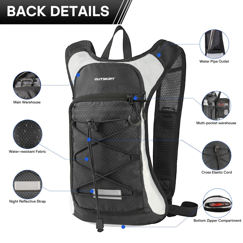 OUTSKIRT Hydration Backpack with 2L Water Bladder, Lightweight and Breathable Running Hydration Pack, Water Backpack for Hiking, Cycling, Trail Running, Marathons & Outdoor Adventures for Men Women Black