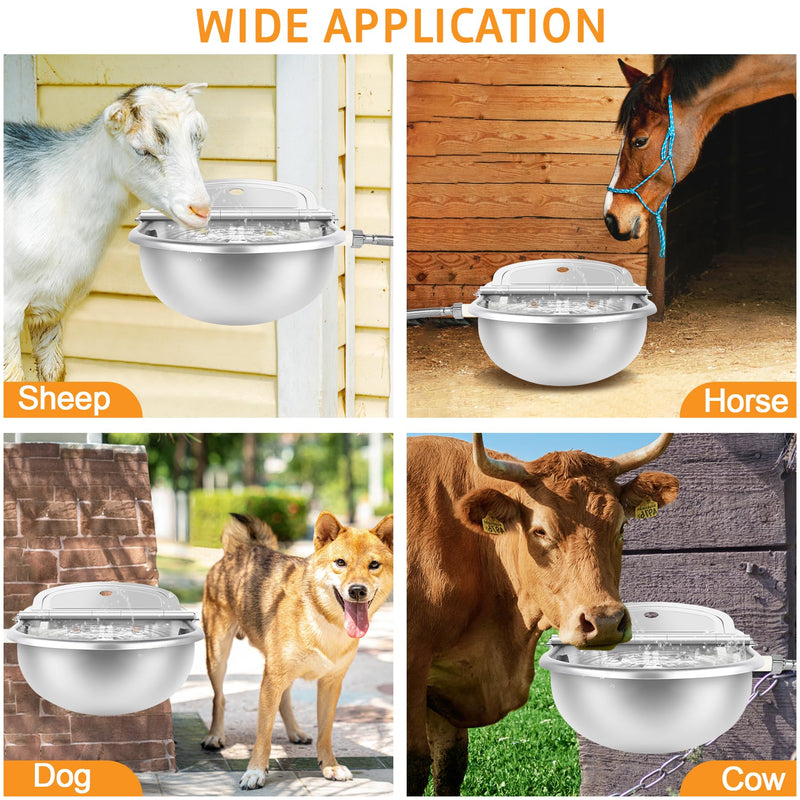 MYFAMIREA Automatic Animal Drinking Water Bowl Stainless Steel Waterer Feeder Farm Dog Dispenser Kit Self filling for Livestock Horse Goat Water Trough with Float Valve Drain Hole Hose Adapter Bolts - BeesActive Australia