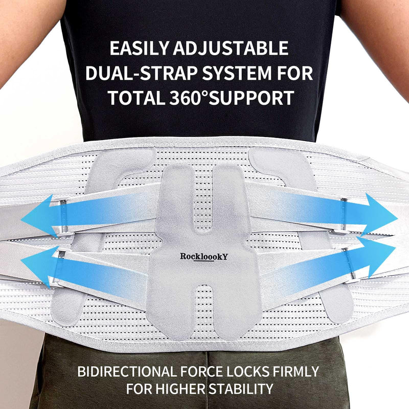 Lower Back Brace for Women Men, Adjustable Lumbar Support with Ergonomic Metal Stays for Work,Lifting,Drive,Fitness, Breathable Fabric Support Belt with 3D Pad, Grey,Size L,Waist 38"-45" Large(Waist 38"-45")
