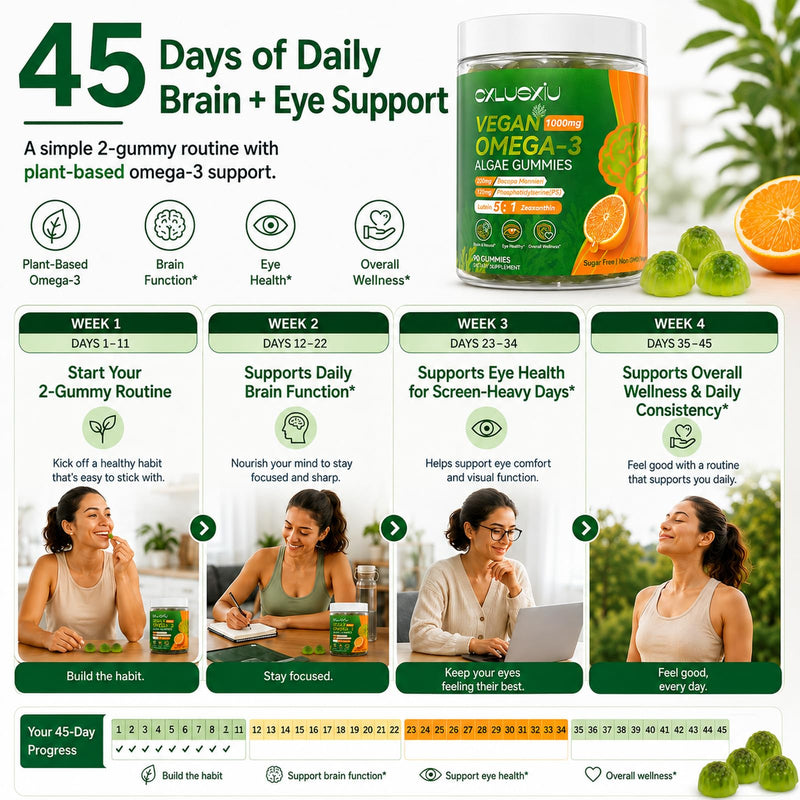 Vegan Omega 3 Gummies Supplements for Adults: Algal Omega 1600mg with DHA EPA Support Heart Joint Eye Brain Immune Health, Alternative to Fish Oil No Fishy Taste Sugar Free, 90 CT 90 Count (Pack of 1)