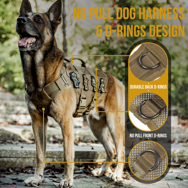 OneTigris No Pull Tactical Dog Harness for Medium Dog, Aire Mesh Dog Vest Harness, Breathable Military Dog Molle Vests with Handles, Service Dog Vest for Walking Hiking Training (M, Brown)