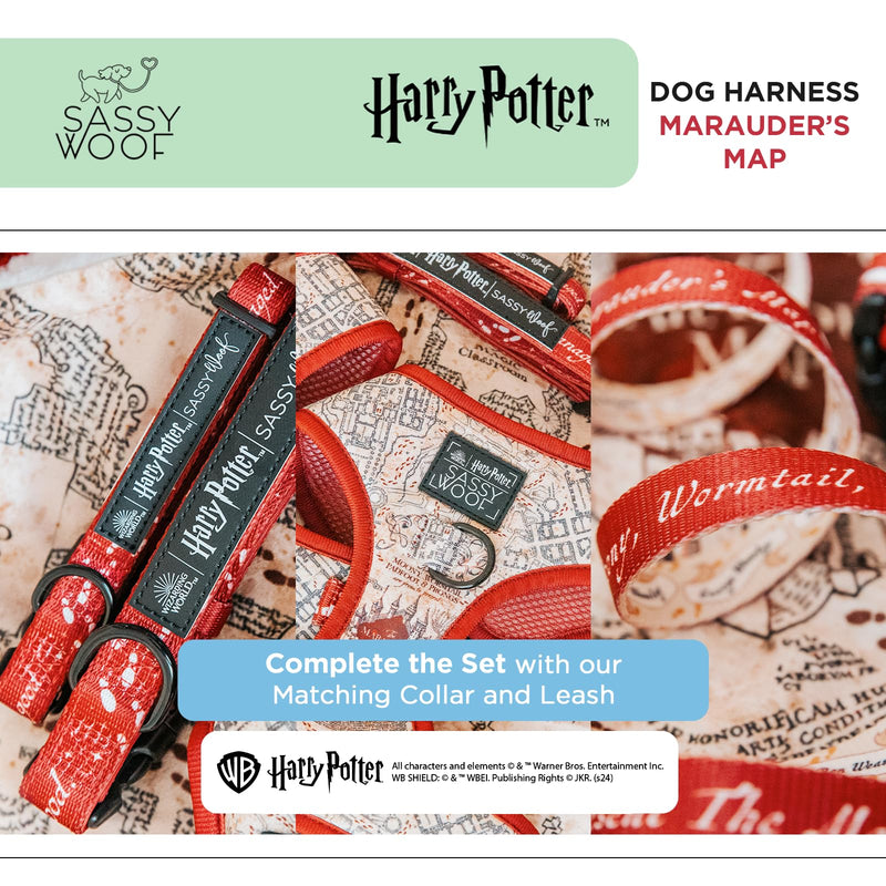 Dog Adjustable Harness - Harry Potter™ Marauder's Map™ - L, Breathable Mesh, No Pull Design with Two D-Rings, Ideal for Large Dogs - BeesActive Australia