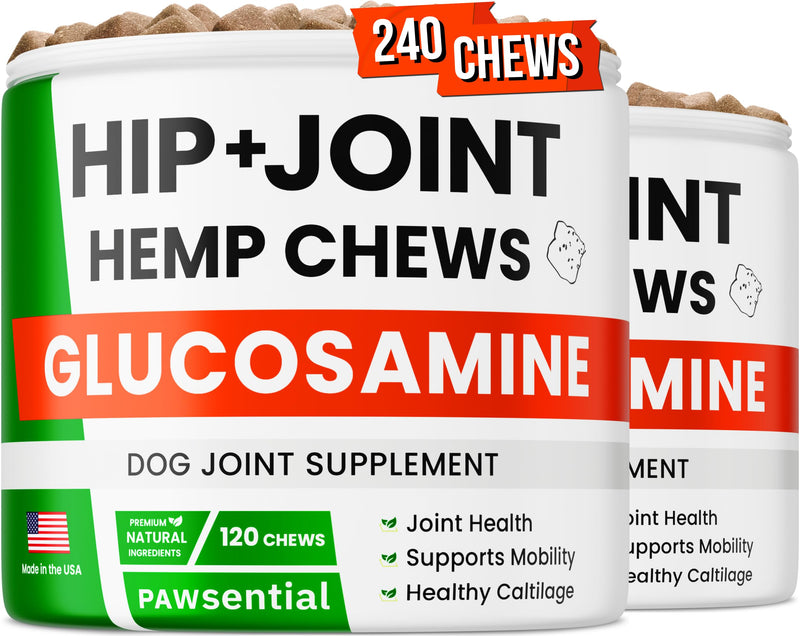 ADVANCED Hemp Hip & Joint Supplement for Dogs - Glucosamine for Dogs - Dog Joint Pain Relief Treats - Chondroitin Turmeric MSM Hemp Oil - Hemp Treats for Joint Health - Senior Mobility Support Chew 240 Count