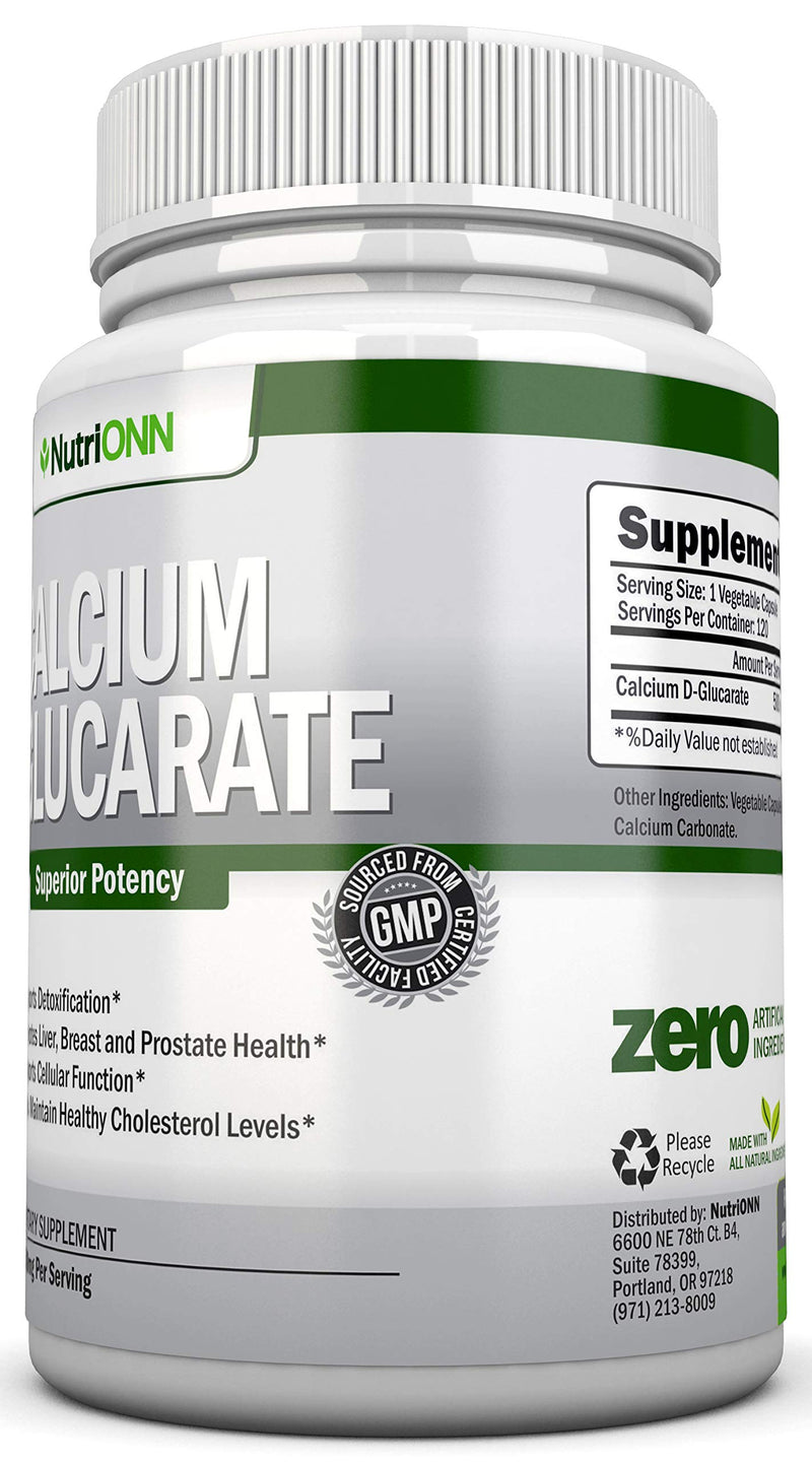 NutriONN Calcium D-Glucarate - 500mg - 120 Vegetable Capsules - Superior Potency to Support Cleansing Processes, Estrogen Metabolism & Hormonal Balance - Helps with Prostate, Breast & Colon Health