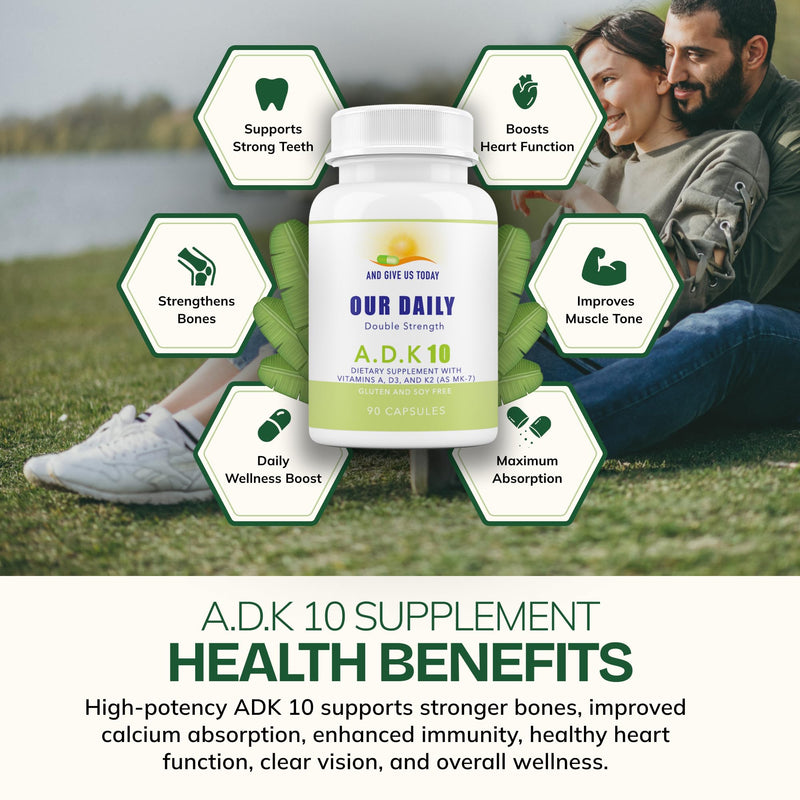 Daily Vites ADK 10 - ADK Vitamin Supplement - High Potency Vitamin A, D3 10,000 IU & K2 (MK-7) - Physician Formulated for Bone, Heart & Immune Support - Non-GMO, Gluten Free - 90 CT (3-Month Supply) 90 Count (Pack of 1)