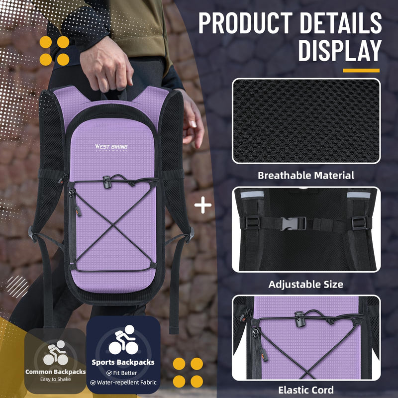 Hydration Backpack with TPU Hydration Bladder, Lightweight Hiking Water Backpack, Hydration Pack with 2L Water Bladder for Running, Cycling Climbing Camping Outdoor Sports Purple