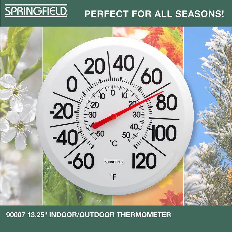 Springfield Indoor Outdoor Big and Bold Thermometer with Mounting Bracket, Easy to Read Numbers for Patio, Pool, and Indoor Areas, 13.25-Inch, White